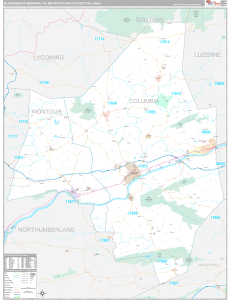 Bloomsburg-Berwick, PA Metro Area Wall Map